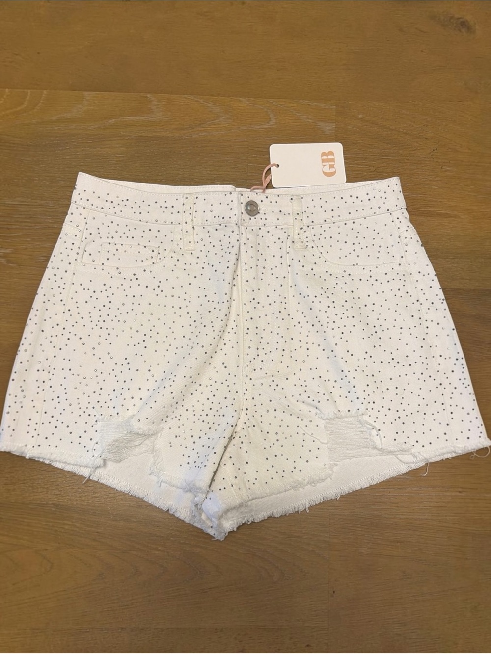 Gianni Bini NWT Rhinestone Denim Shorts White Distressed Size M